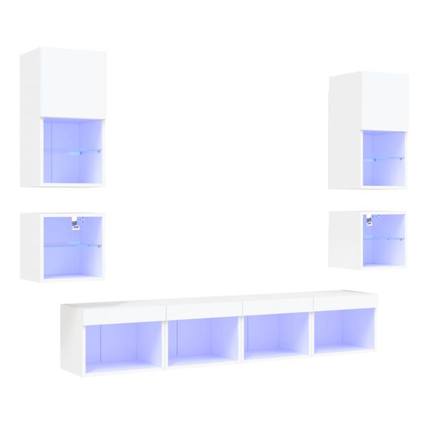 vidaXL Unit&eacute;s murales TV avec LED 8 pcs blanc bois d'ing&eacute;nierie