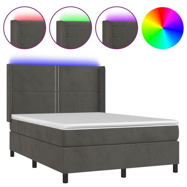 vidaXL Sommier &agrave; lattes de lit matelas et LED Gris fonc&eacute; 140x200 cm
