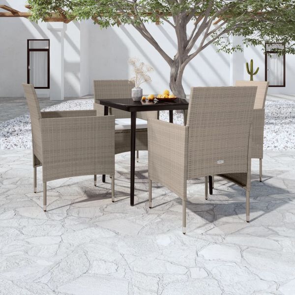 vidaXL Ensemble &agrave; manger de jardin coussins 5 pcs Beige/noir