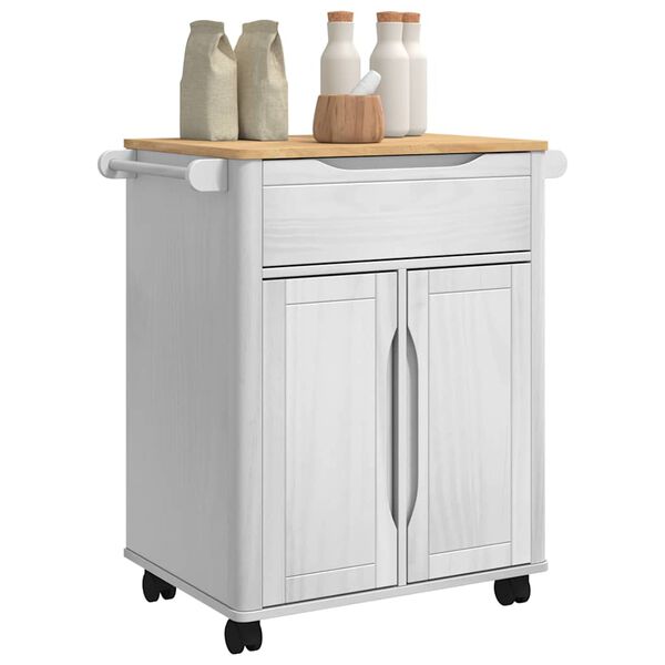 vidaXL Chariot de cuisine Blanc 72,5 x 45 x 80 cm Bois de Pin Massif