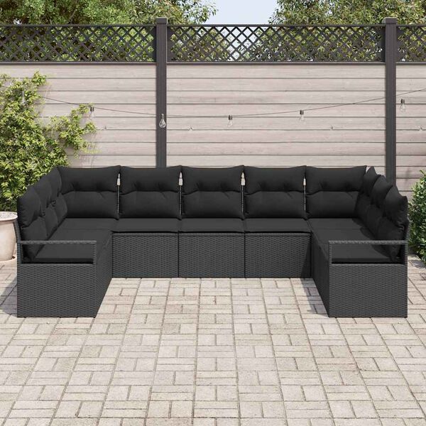 vidaXL Ensemble de Canapés avec coussin 9 pcs Noir polyrotin
