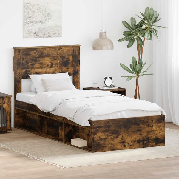 vidaXL Cadre de lit Ch&ecirc;ne fum&eacute; 90 x 200 cm Bois de pin massif