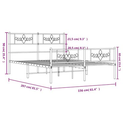 vidaXL Cadre de lit métal sans matelas avec pied de lit noir 150x200cm