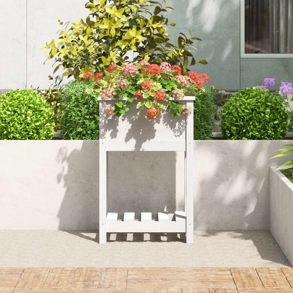 vidaXL Jardinière avec étagère Blanc 54x34,5x81 cm Bois massif de pin