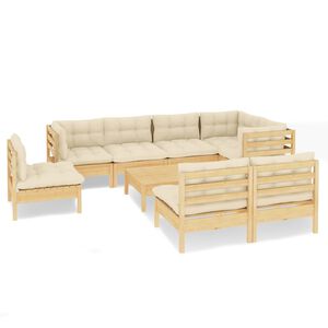 vidaXL Salon de jardin 9 pcs avec coussins cr&egrave;me bois de pin massif
