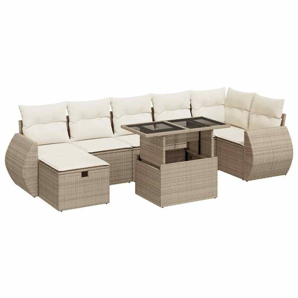 vidaXL Salon de jardin avec coussins 8 pcs beige r&eacute;sine tress&eacute;e