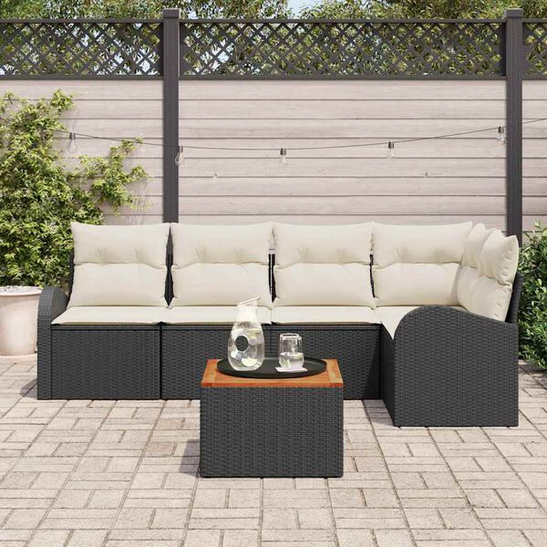 vidaXL Ensemble de canap&eacute; de jardin avec coussin 6 pcs Noir polyrotin