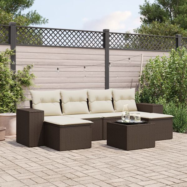 vidaXL Salon de jardin avec coussins 7 pcs marron r&eacute;sine tress&eacute;e