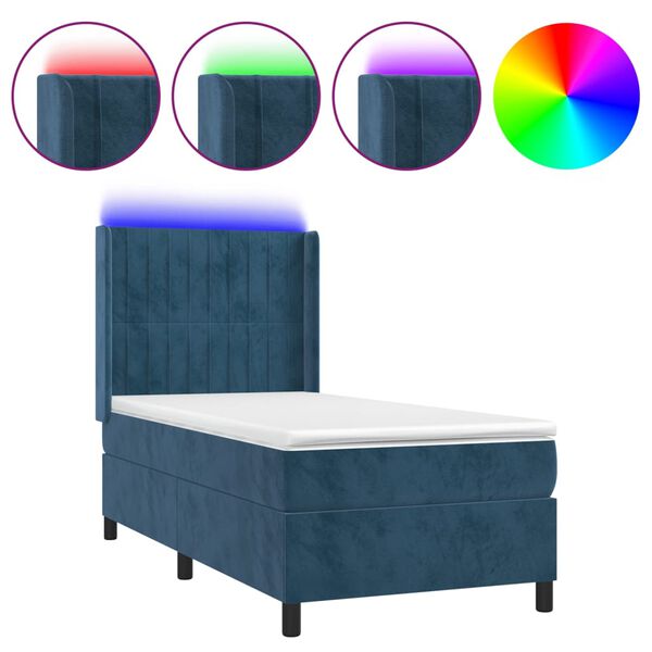 vidaXL Sommier &agrave; lattes de lit matelas LED Bleu fonc&eacute; 90x190cm Velours