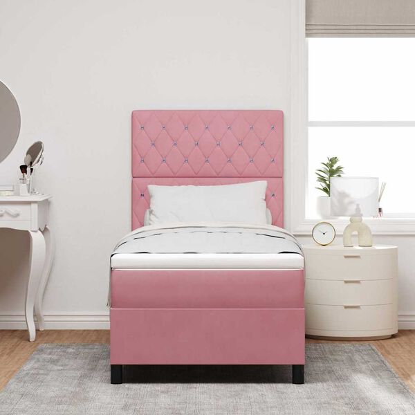vidaXL Lit &agrave; ressort LED avec matelas Rose 100 x 200 cm tissu