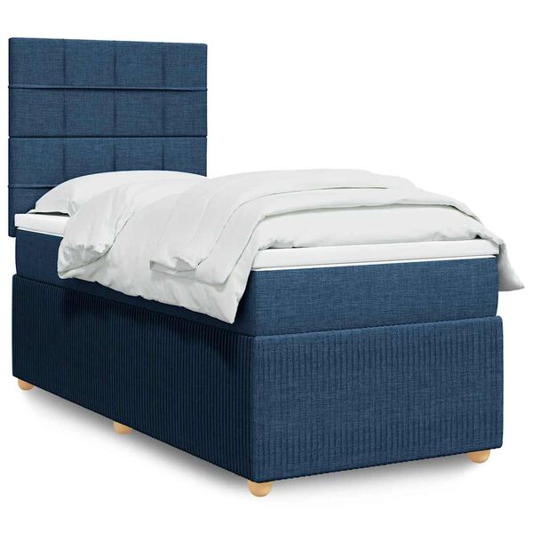 vidaXL Sommier &agrave; lattes de lit avec matelas Bleu 100x200 cm Tissu