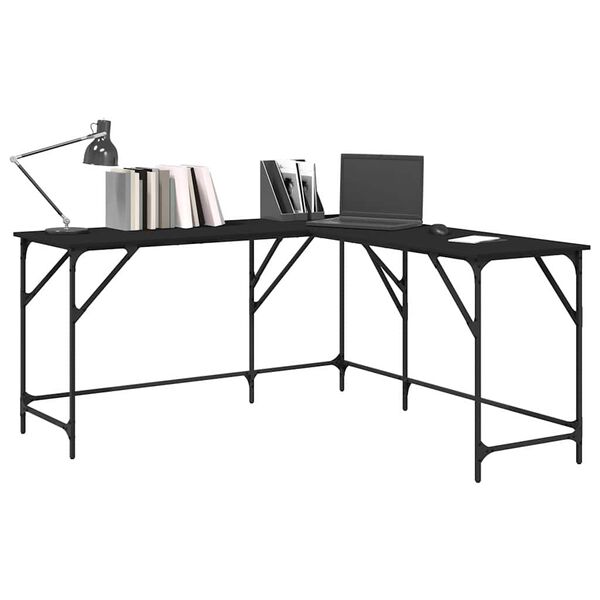 vidaXL Bureau noir 149x149x75 cm bois d'ingénierie