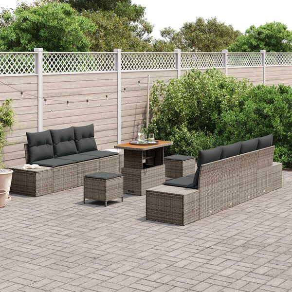 vidaXL Ensemble de canap&eacute; de jardin avec coussin 10 pcs Gris polyrotin
