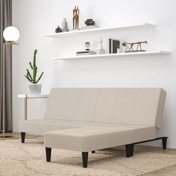 vidaXL Canap&eacute;-lit &agrave; 2 places avec tabouret Cr&egrave;me Tissu microfibre