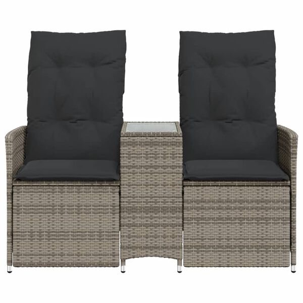 vidaXL Canap&eacute; de jardin inclinable 2 places avec table gris poly rotin