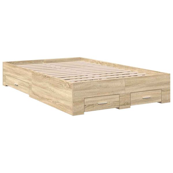 vidaXL Cadre de lit avec tiroir Marron 120 x 190 cm Bois d'ing&eacute;nierie