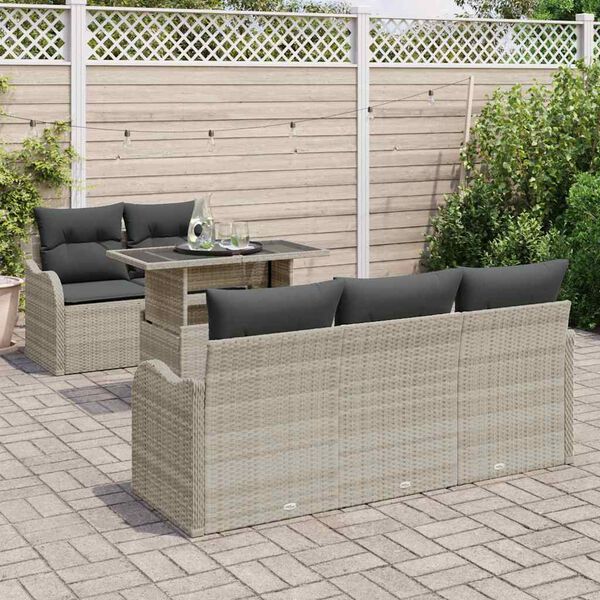 vidaXL Ensemble de canap&eacute; de jardin 6 pcs Gris clair polyrotin
