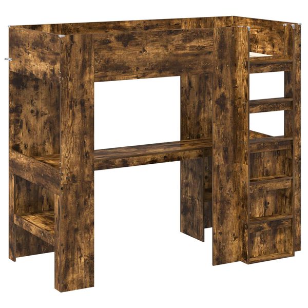 vidaXL Cadre de lit superpos&eacute; avec bureau Ch&ecirc;ne fum&eacute; 90 x 200 cm