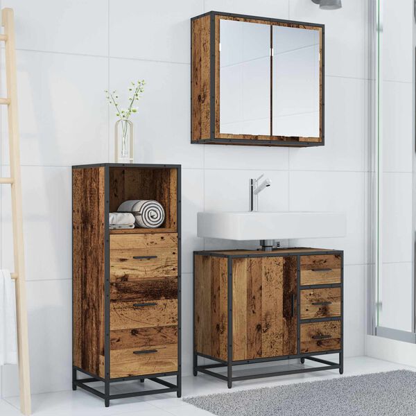 vidaXL Ensemble de mobilier de salle de bain 3 pcs Bois Ancien