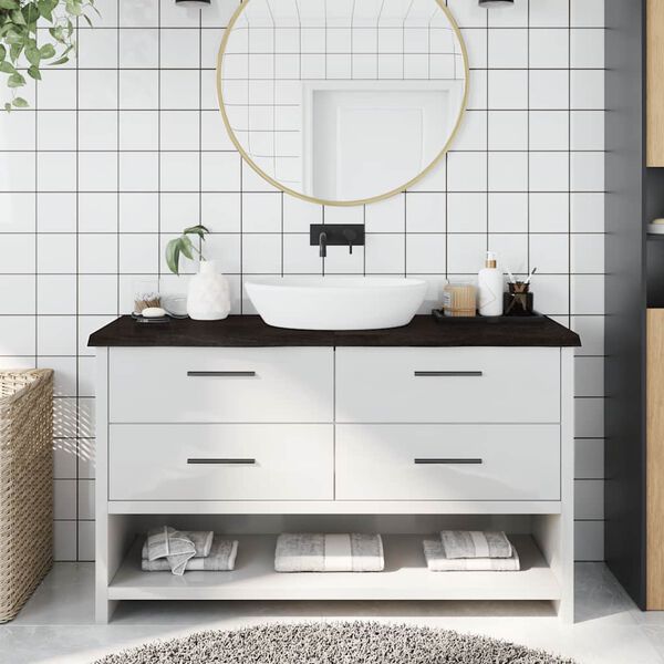 vidaXL Comptoir de salle de bain marron fonc&eacute; bois massif trait&eacute;