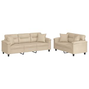 vidaXL Ensemble de canap&eacute;s 2 pcs avec coussins Cr&egrave;me Tissu microfibre