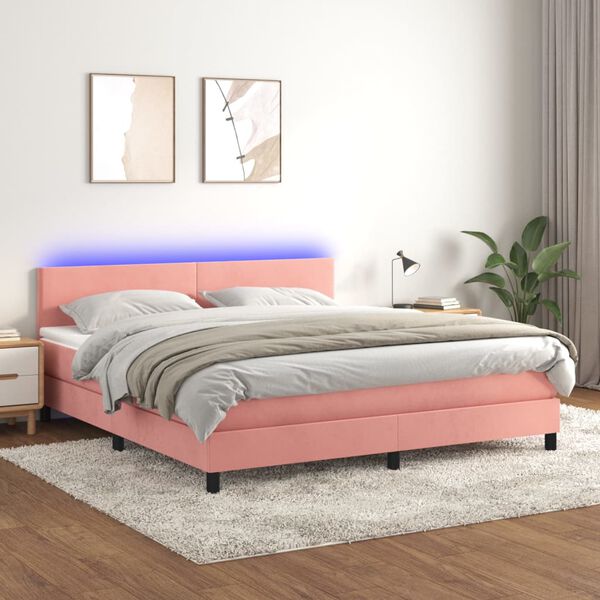 vidaXL Sommier &agrave; lattes de lit avec matelas LED Rose 180x200cm Velours