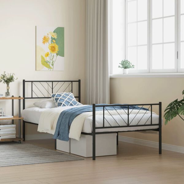 vidaXL Cadre de lit m&eacute;tal sans matelas avec pied de lit noir 107x203cm