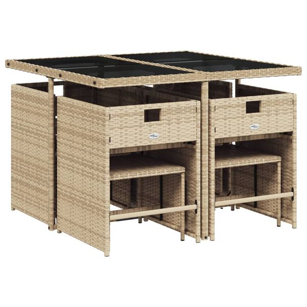 vidaXL Ensemble &agrave; manger de jardin et coussins 9 pcs beige Poly rotin