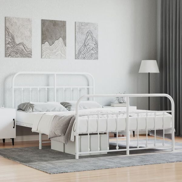 vidaXL Cadre de lit m&eacute;tal sans matelas et pied de lit blanc 140x190 cm