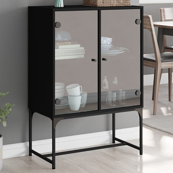 vidaXL Armoire lat&eacute;rale avec portes en verre noir 69x37x100 cm