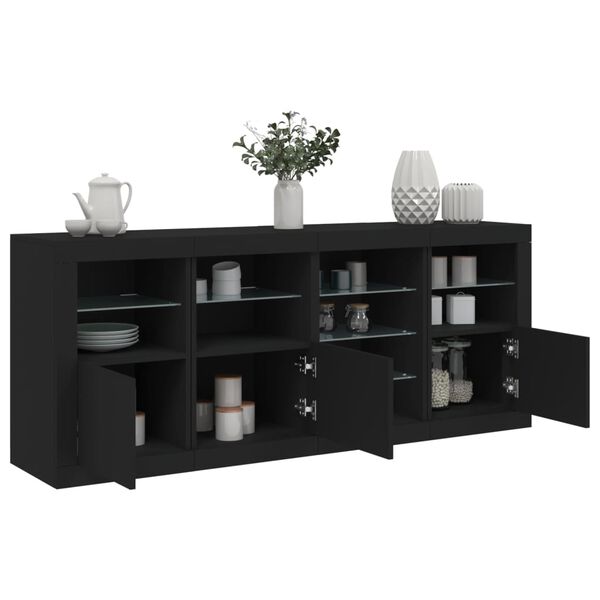 vidaXL Buffet avec lumi&egrave;res LED noir 164x37x67 cm