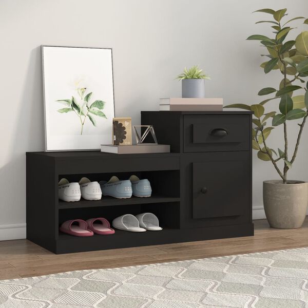 vidaXL Armoire &agrave; chaussures noir 100x42x60 cm bois d'ing&eacute;nierie