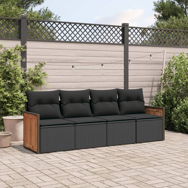 vidaXL Salon de jardin 4 pcs avec coussins noir r&eacute;sine tress&eacute;e