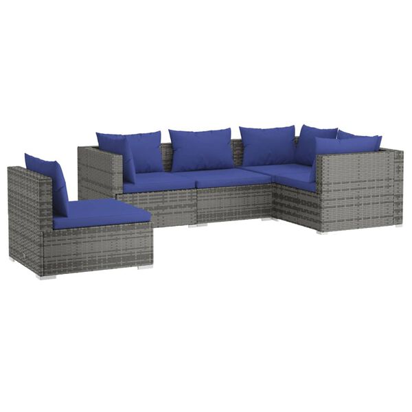 vidaXL Salon de jardin 5 pcs avec coussins r&eacute;sine tress&eacute;e gris