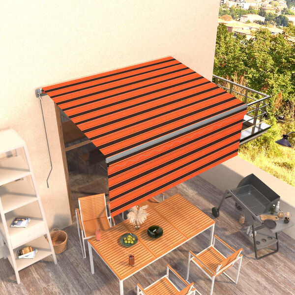 vidaXL Auvent r&eacute;tractable manuel avec store 3x2,5 m Orange et marron