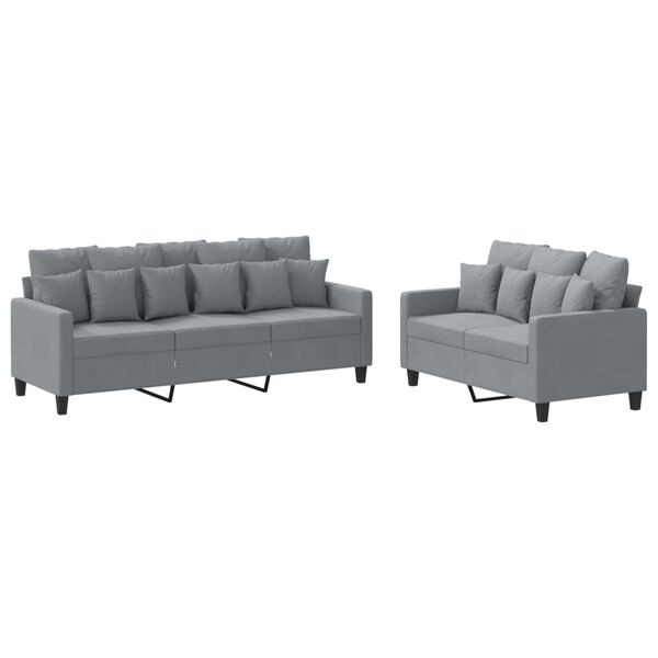 vidaXL Ensemble de canap&eacute;s 2 pcs avec coussins Gris clair Tissu