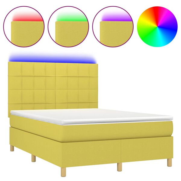 vidaXL Sommier &agrave; lattes de lit et matelas et LED Vert 140x190 cm Tissu