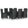 vidaXL Ensemble &agrave; manger jardin 9pcs et coussins noir r&eacute;sine tress&eacute;e