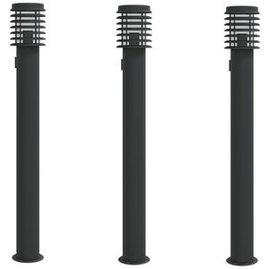 vidaXL Lampadaires d'ext&eacute;rieur avec sortie 3 pcs noir acier inoxydable