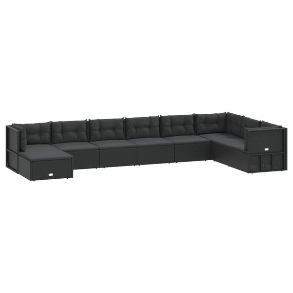 vidaXL Salon de jardin 9 pcs avec coussins Noir R&eacute;sine tress&eacute;e