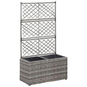 vidaXL Lit sur&eacute;lev&eacute; en treillis 2 pots 58x30x107cm R&eacute;sine tress&eacute;e Gris