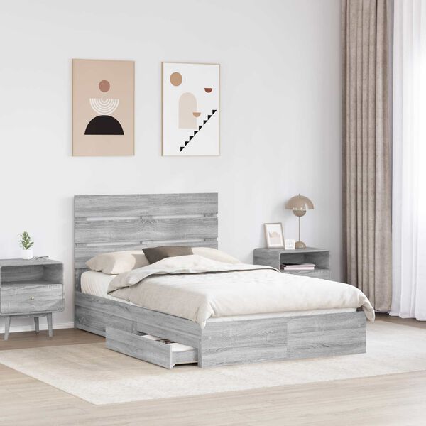 vidaXL Lit de Rangement Gris Sonoma 135 x 190 cm Bois d'ing&eacute;nierie
