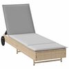vidaXL Chaise longue avec roues et coussin beige r&eacute;sine tress&eacute;e