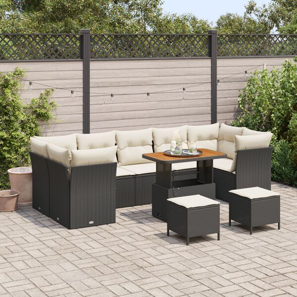 vidaXL Ensemble de canap&eacute; de jardin avec coussin 10 pcs Noir et cr&egrave;me
