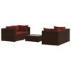 vidaXL Salon de jardin 5 pcs avec coussins R&eacute;sine tress&eacute;e Marron