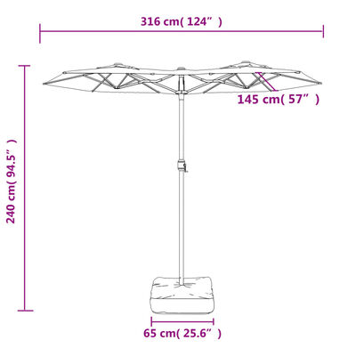 vidaXL Parasol de jardin à double tête avec LED blanc sable 316x240 cm