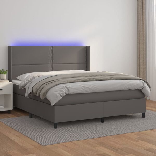 vidaXL Sommier &agrave; lattes de lit matelas LED Gris 180x200 cm Similicuir