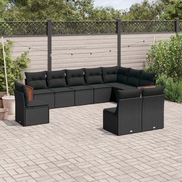 vidaXL Salon de jardin 10 pcs avec coussins noir r&eacute;sine tress&eacute;e