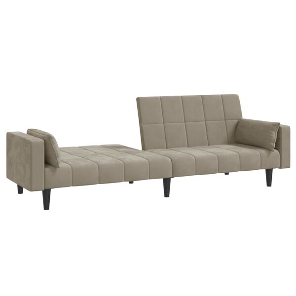 vidaXL Canap&eacute;-lit &agrave; 2 places avec deux oreillers Gris clair Velours