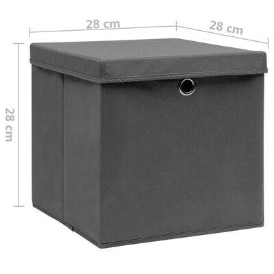 vidaXL Boîtes de rangement avec couvercles 10 pcs 28x28x28 cm Gris
